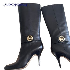Michael Kors Caroline Boot Size 7.5M Black Leather Gold MK